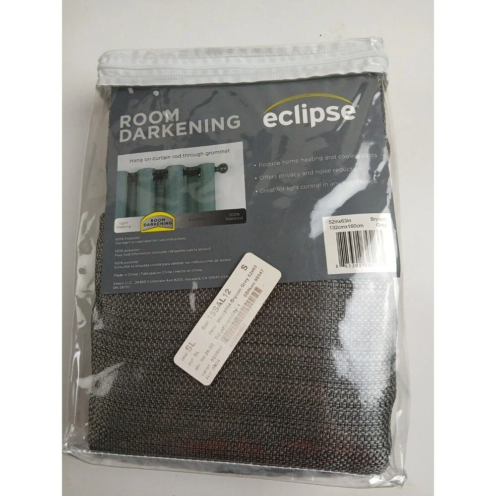 NEW Eclipse Blackout 52 x 63 Grommet single curtain panel 'Bryson Gray' #CT22